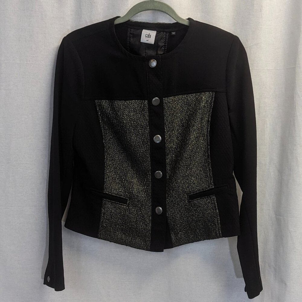 Cabi Medium Cropped Blazer in Black and Green